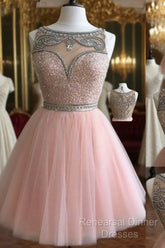 Pink Tulle Short Semi Formal Prom Dress For Teens, Pink Homecoming Dress